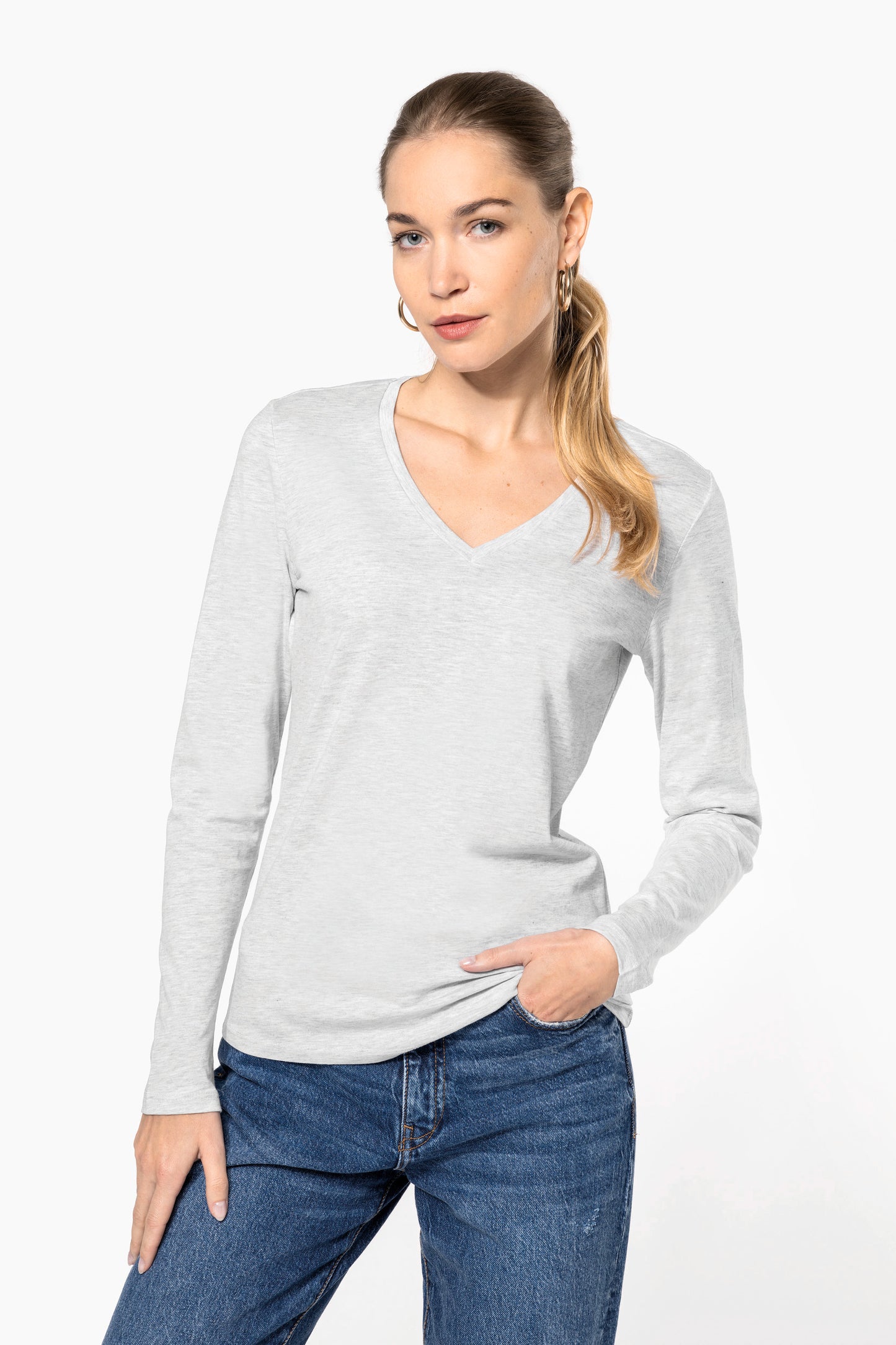 SNC358-CAMISETA DE MANGA LARGA Y CUELLO DE PICO DE HOMBRE
