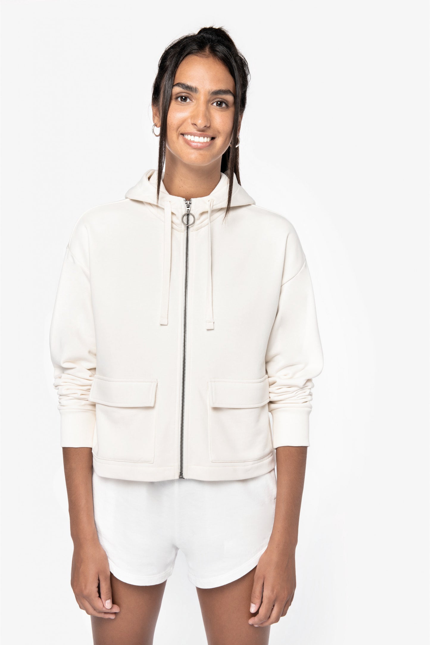 SNS409 - FELPA ECO CON ZIP E CAPPUCCIO.DONNA