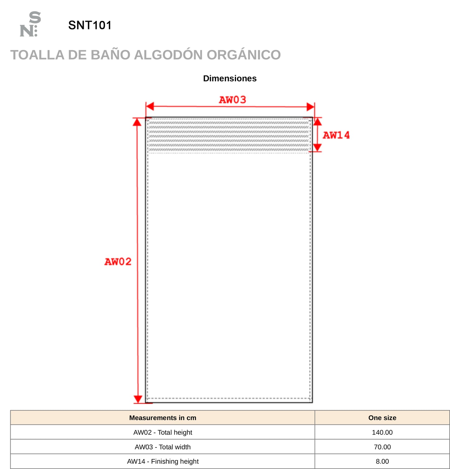 SNT101 - TOALLA DE BAÑO ALGODÓN ORGÁNICO
