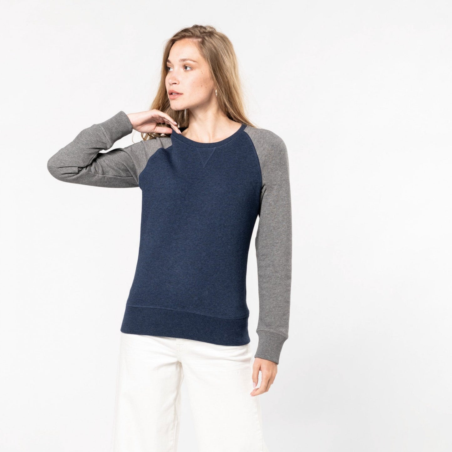SN492W FELPA GIROCOLLO BICOLORE. DONNA