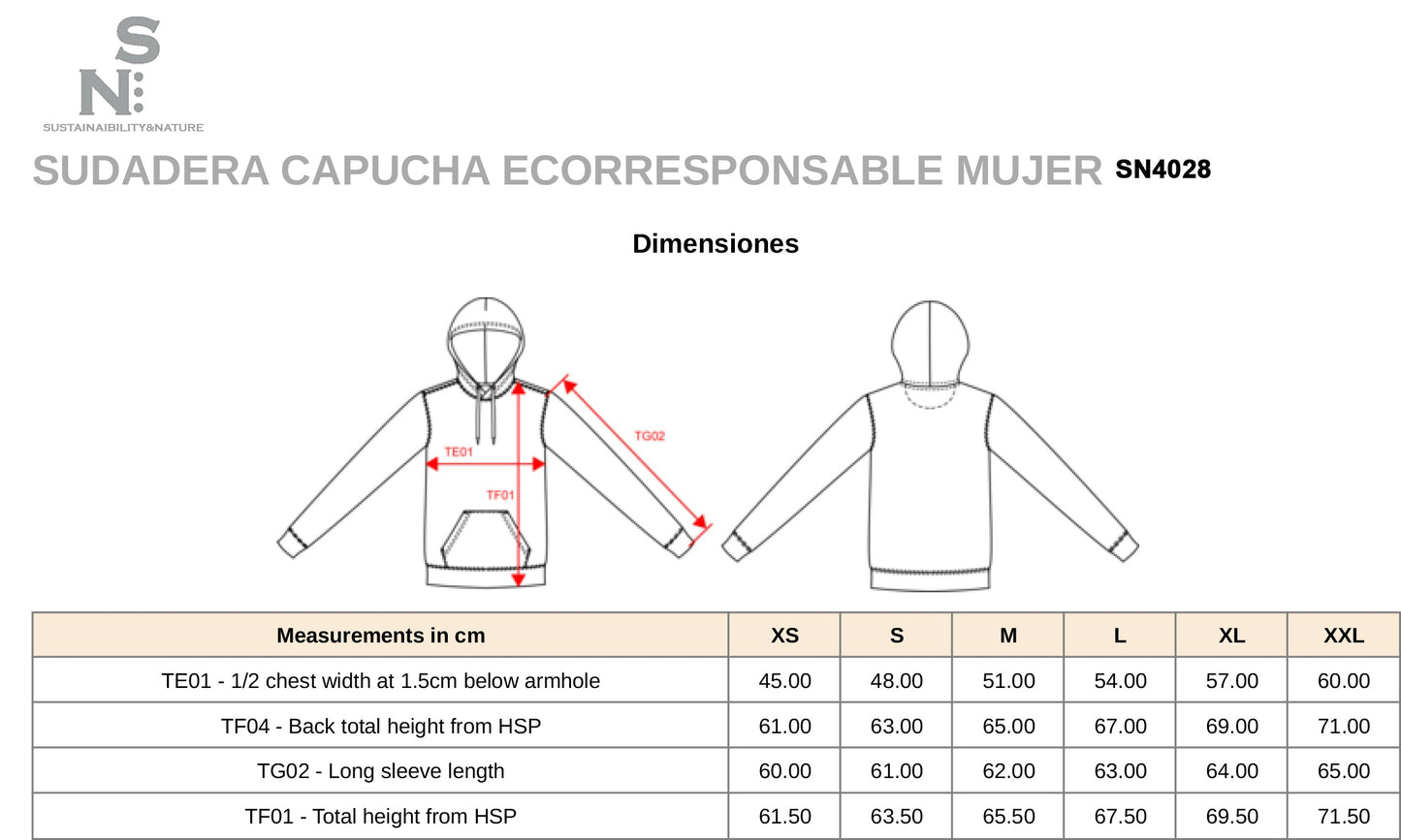 SN4028 - FELPA DA DONNA ECO-RESPONSABILE CON CAPPUCCIO