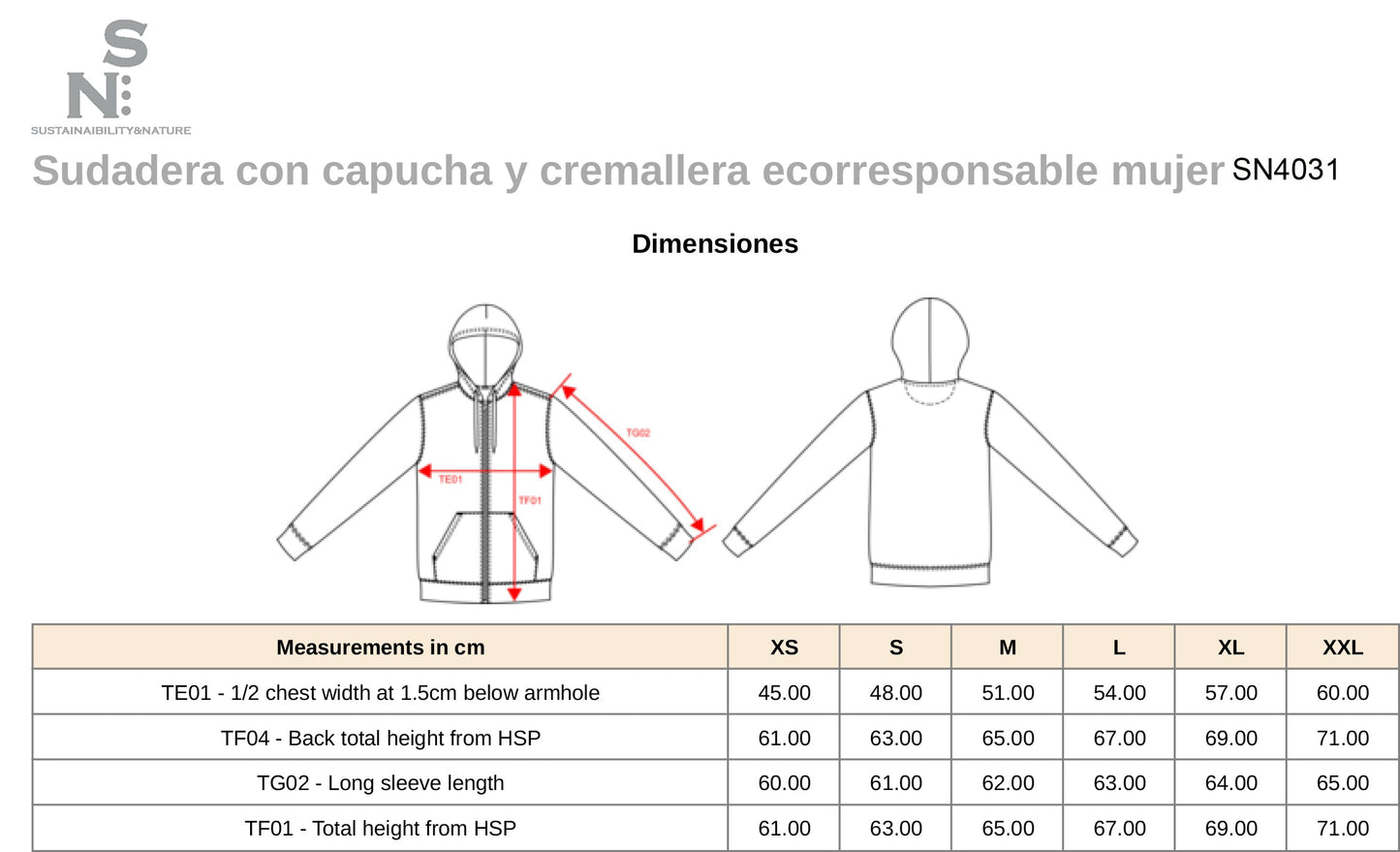 SN4031 SUDADERA CON CAPUCHA Y CREMALLERA.MUJER