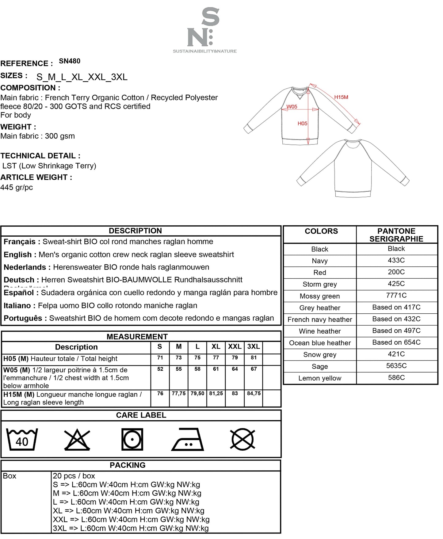 SN480 - SUDADERA ALGODÓN ORGÁNICO CON CUELLO REDONDO.HOMBRE