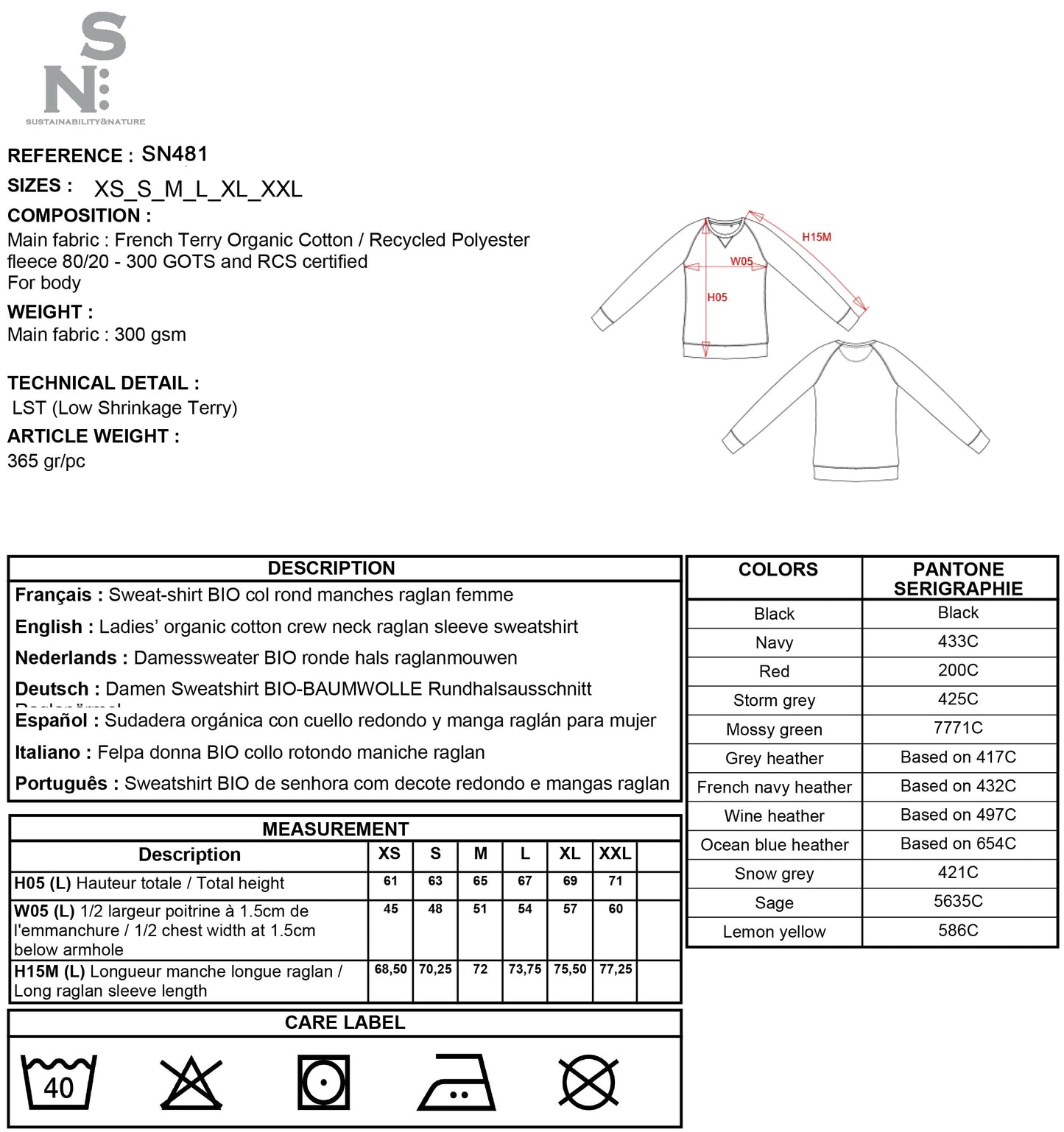 SN481 SUDADERA ALGODÓN ORGÁNICO CUELLO REDONDO.MUJER