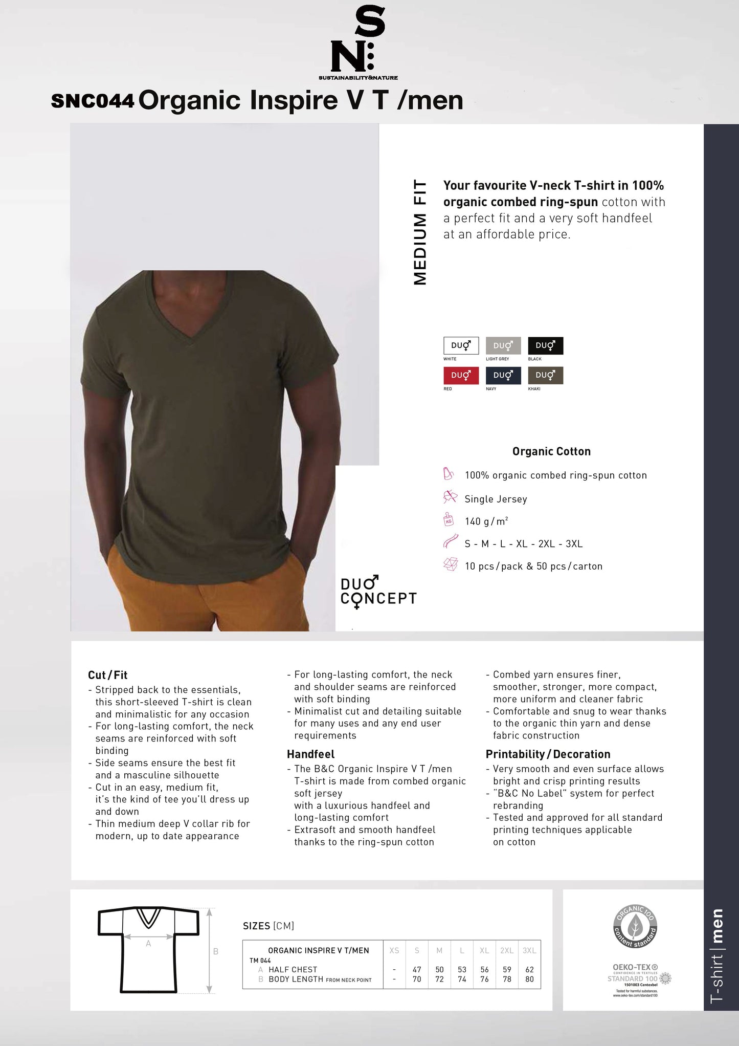 SNC044 CAMISETA ORGÁNICA INSPIRE CUELLO DE PICO.HOMBRE