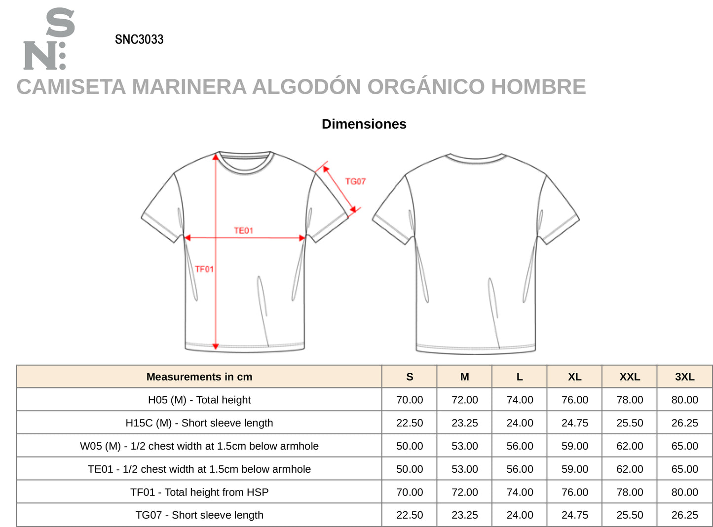 SNC3033-T-SHIRT MARIN EN COTON BIOLOGIQUE HOMME