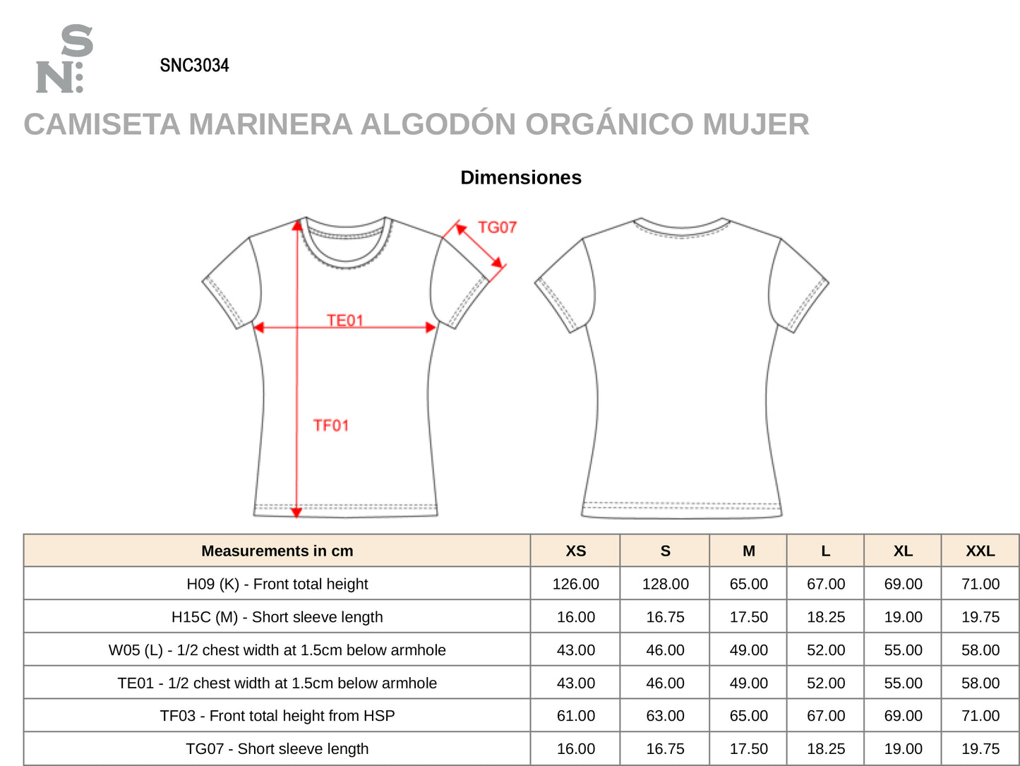 SNC3034-T-SHIRT MARIN EN COTON BIO POUR FEMME