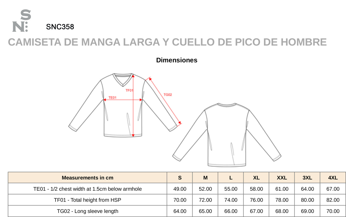 SNC358-CAMISETA DE MANGA LARGA Y CUELLO DE PICO DE HOMBRE