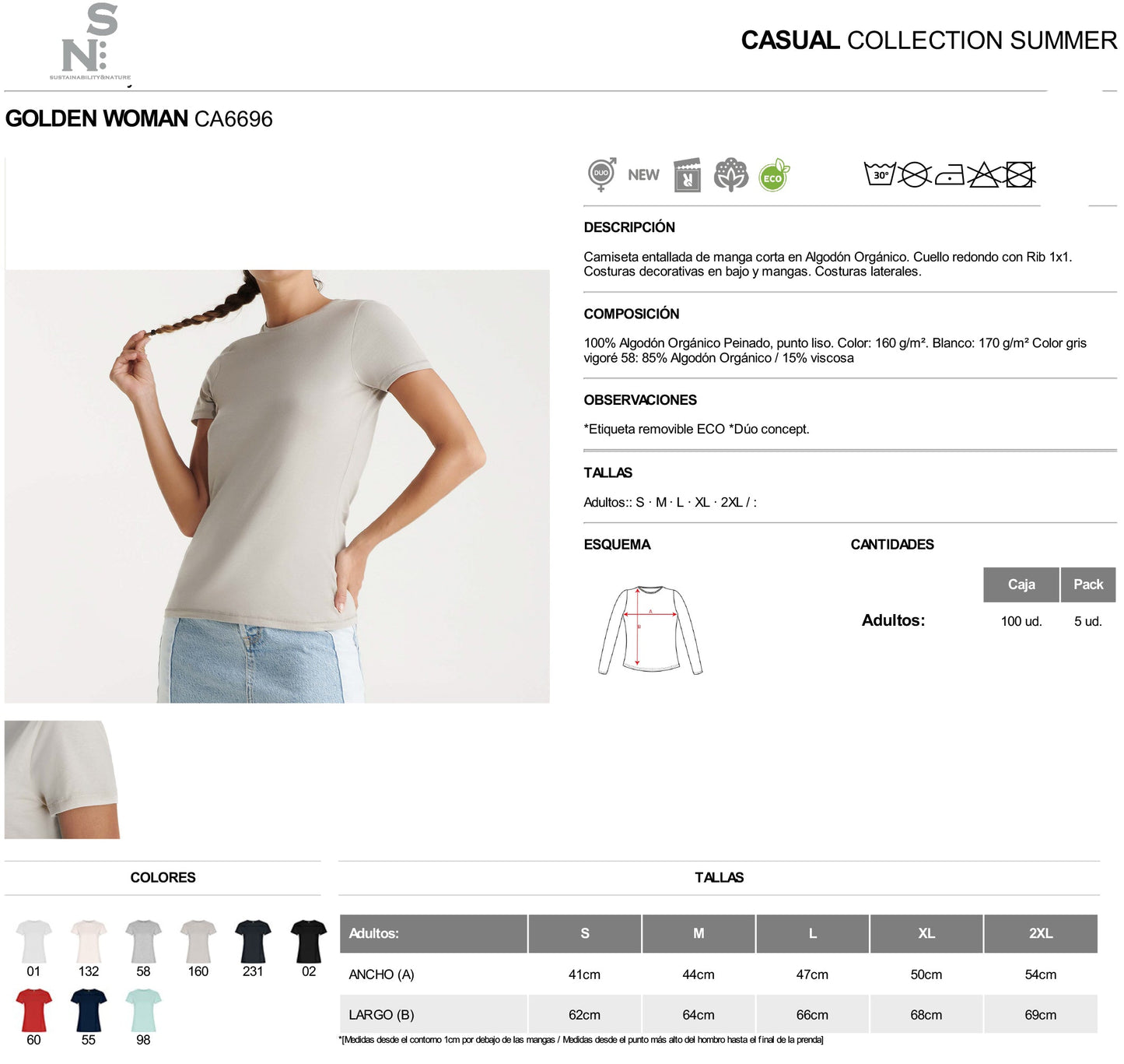 SNC6696 CAMISETA ALGODÓN ORGÁNICO.MUJER