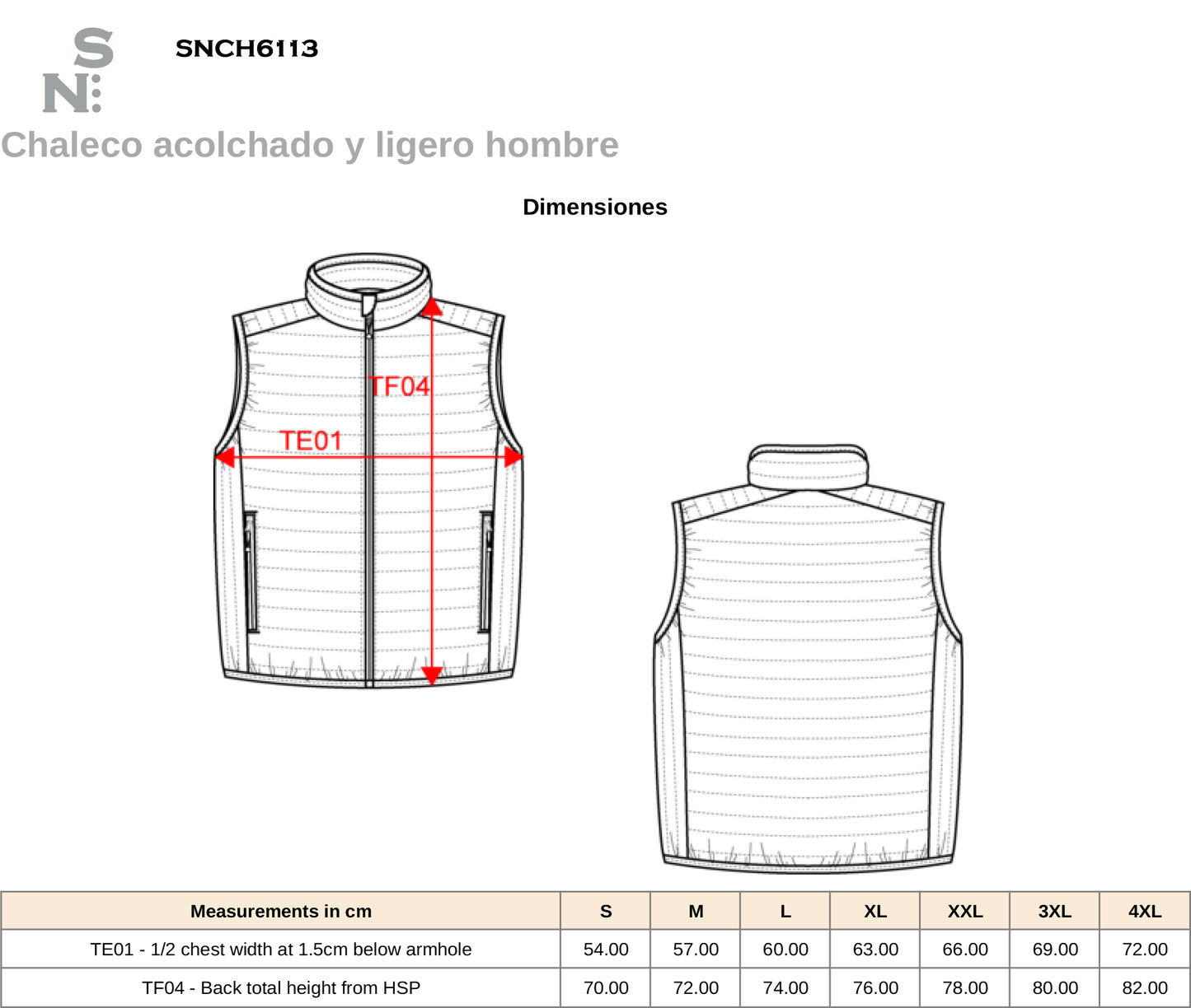 SNCH6113 - CHALECO ACOLCHADO Y LIGERO