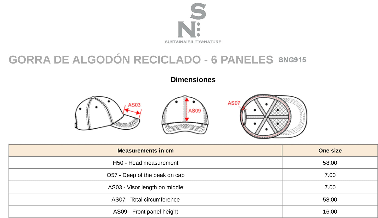 SNG915 GORRA DE ALGODÓN RECICLADO 6 PANELES