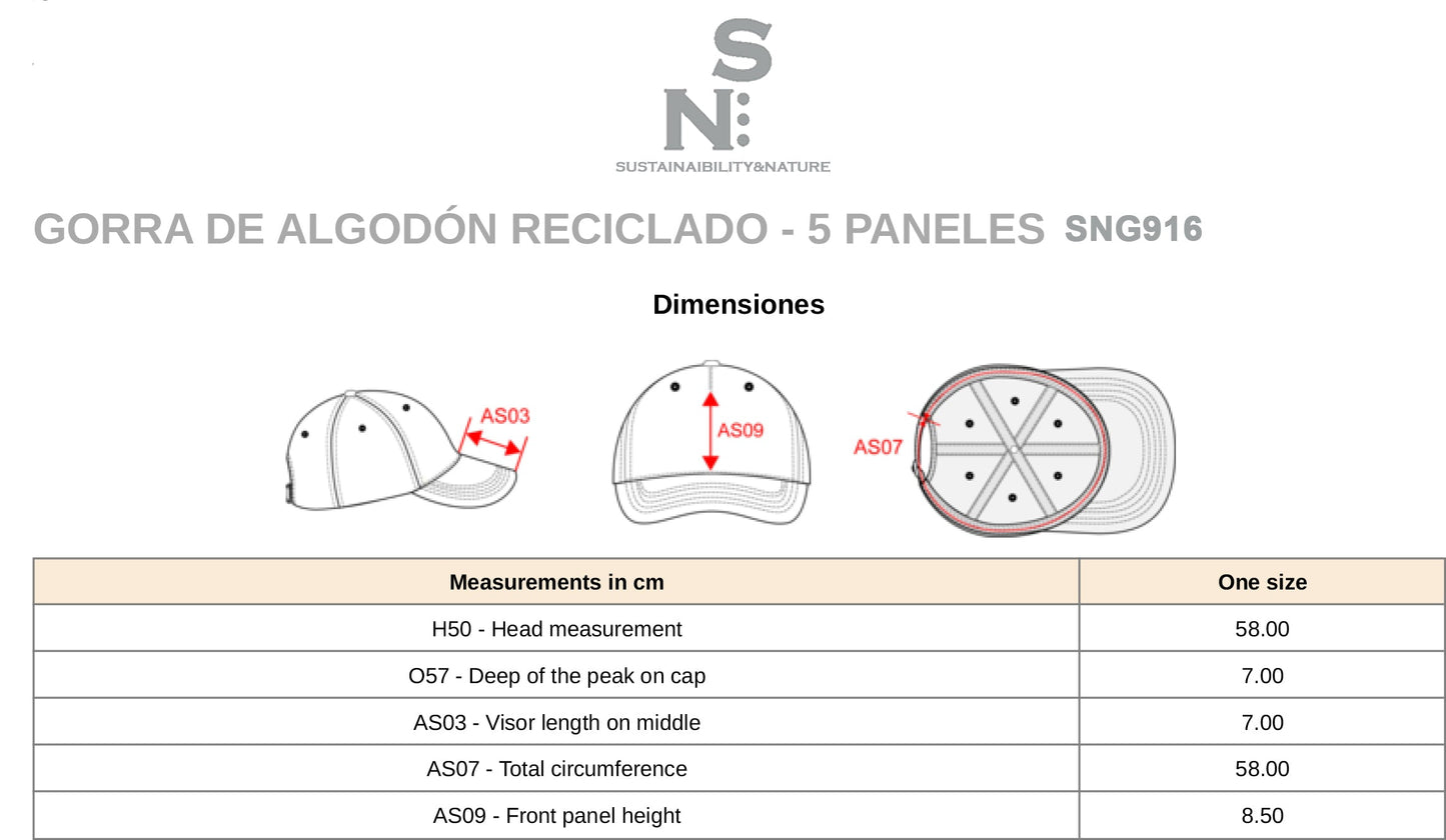 SNG916 GORRA DE ALGODÓN RECICLADO - 5 PANELES