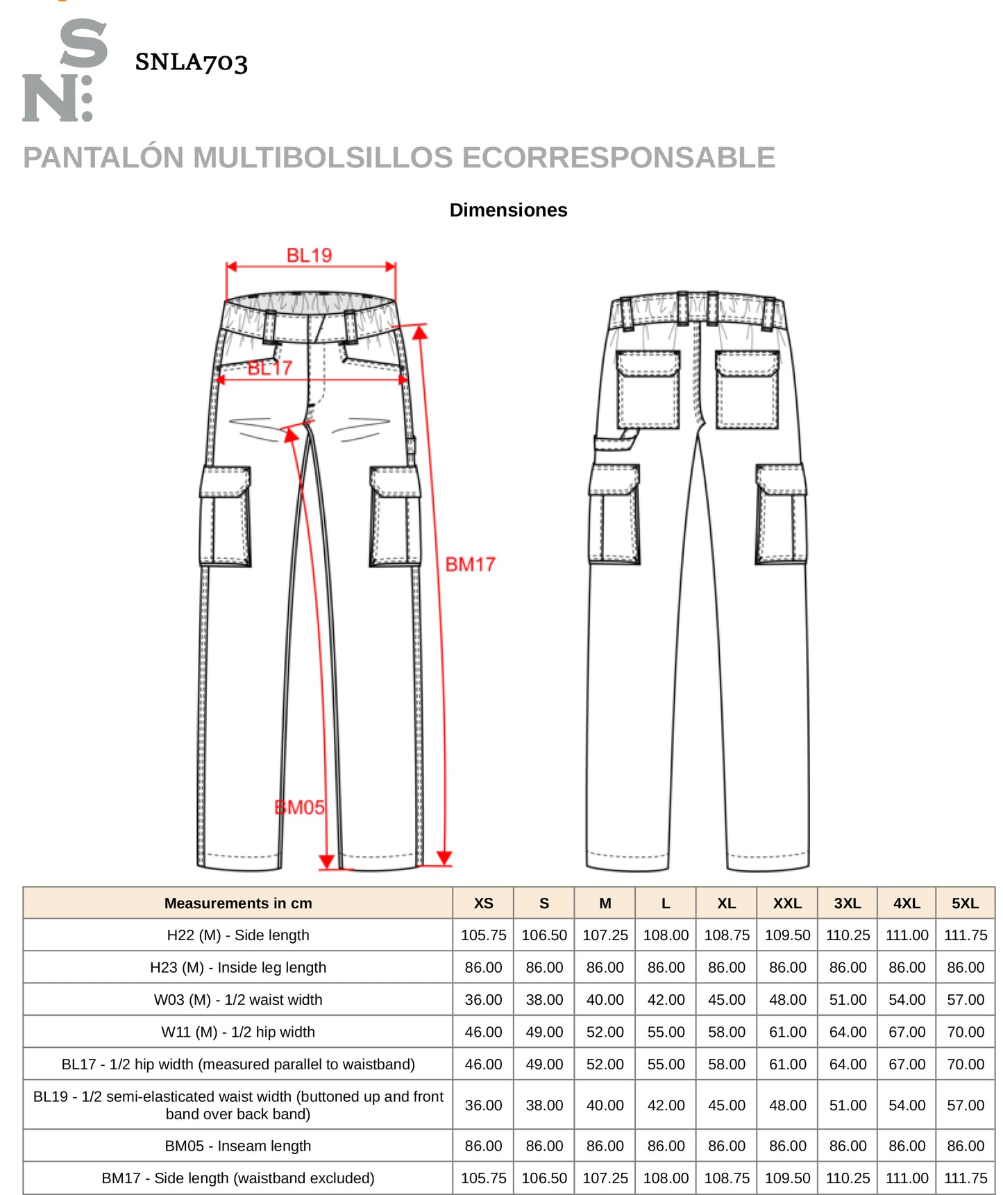 SNLA703 -PANTALÓN MULTIBOLSILLOS ECO
