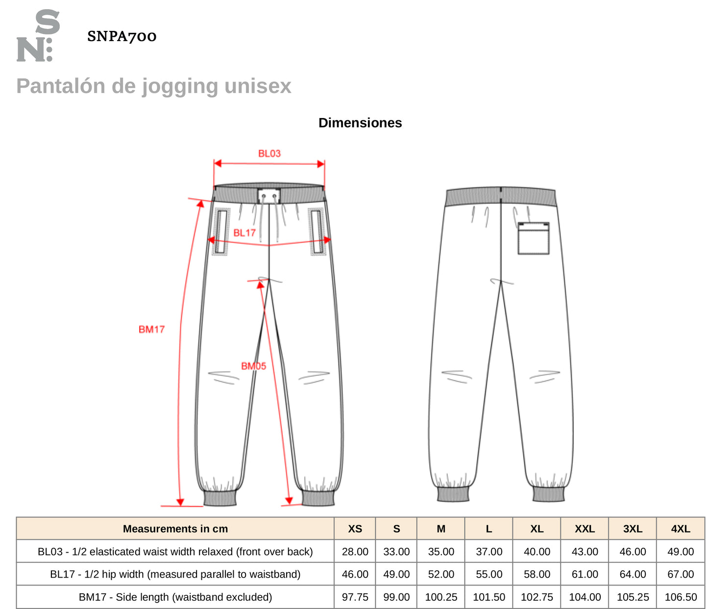 SNPA700 - PANTALONE JOGGING. UNISEX