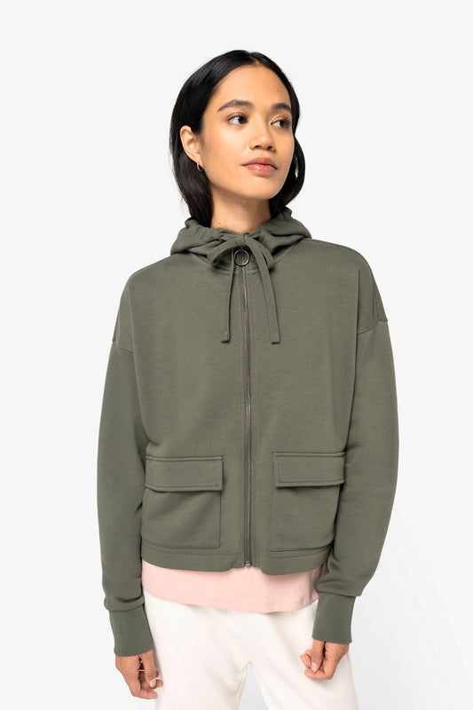 SNS409 - FELPA ECO CON ZIP E CAPPUCCIO.DONNA