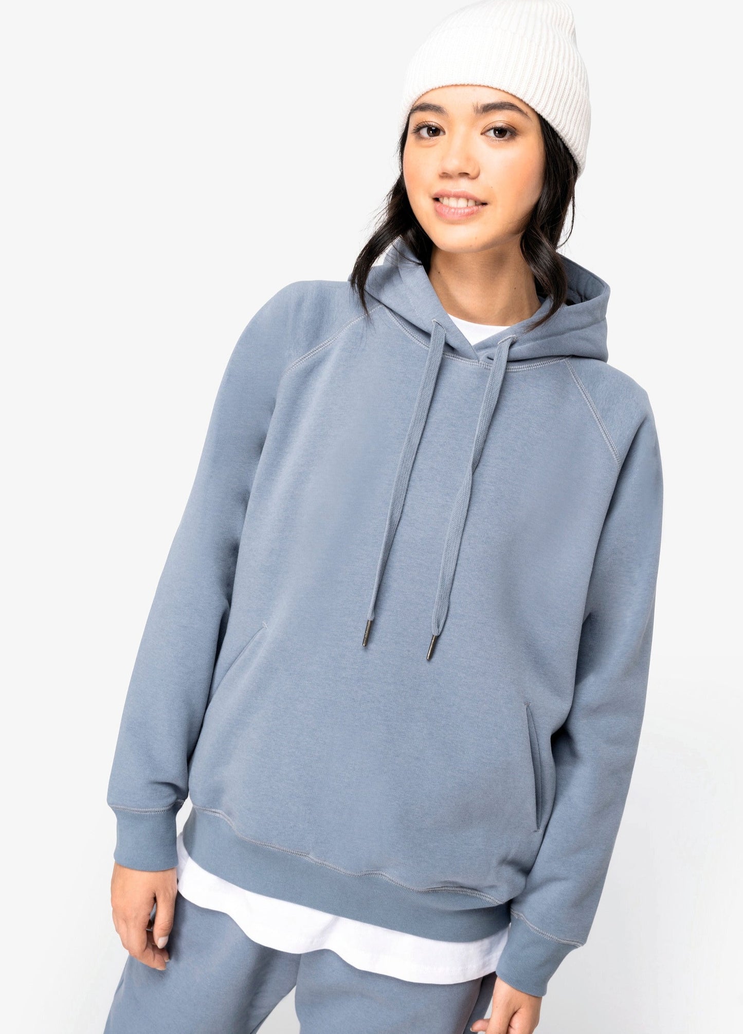 SNG422 - SWEAT-SHIRT ECO À CAPUCHE ET MANCHES RAGLAN FEMME