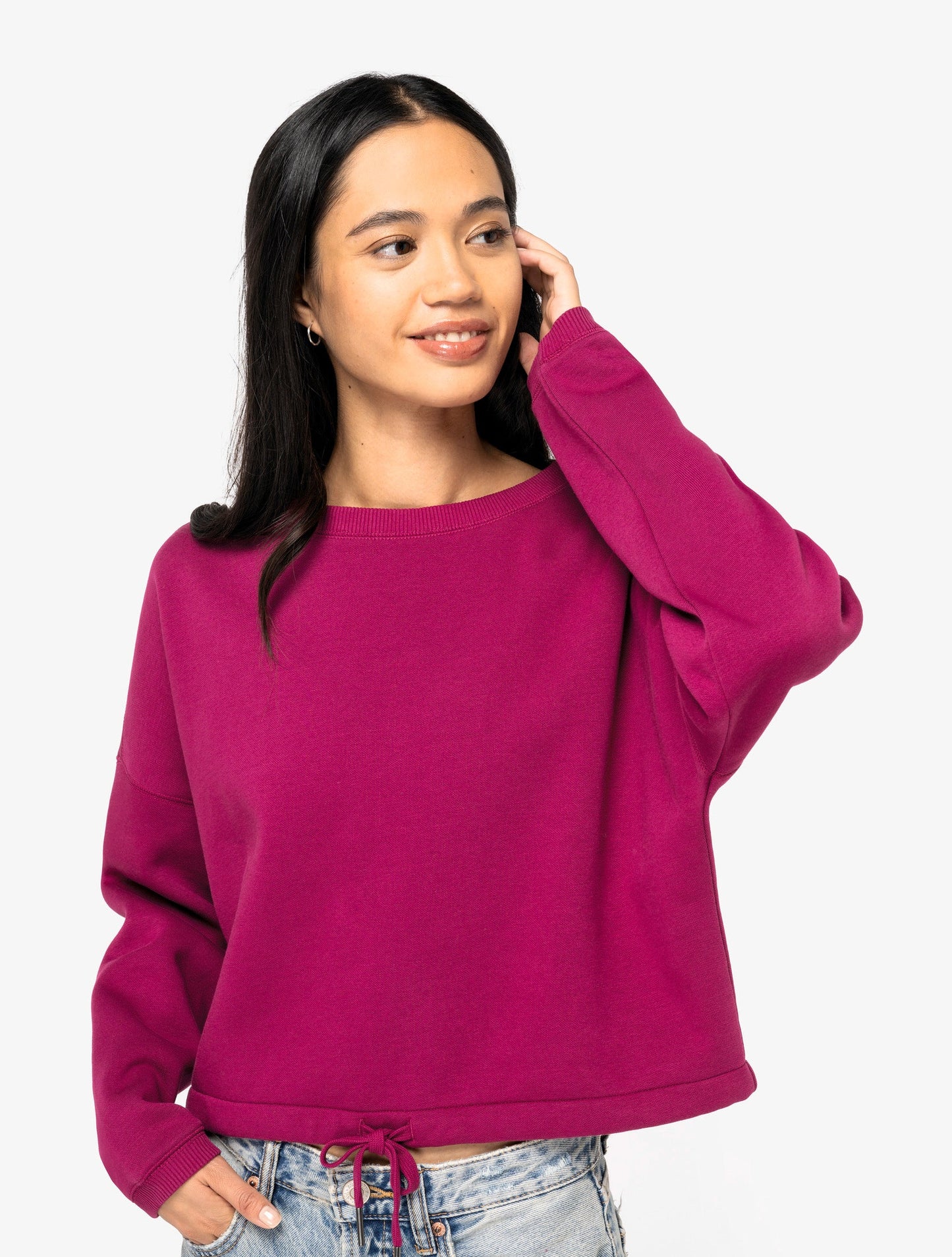 SNS429 - FELPA DA DONNA ECO GIROCOLLO OVERSIZE CROP