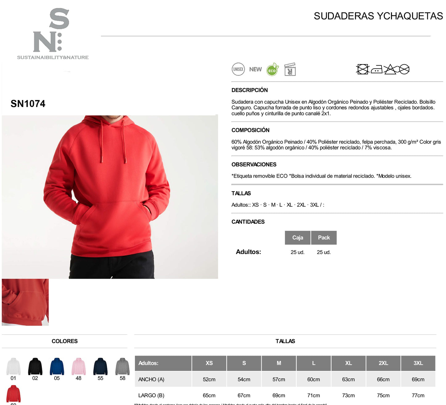 SN1074 SUDADERA CON CAPUCHA.UNISEX