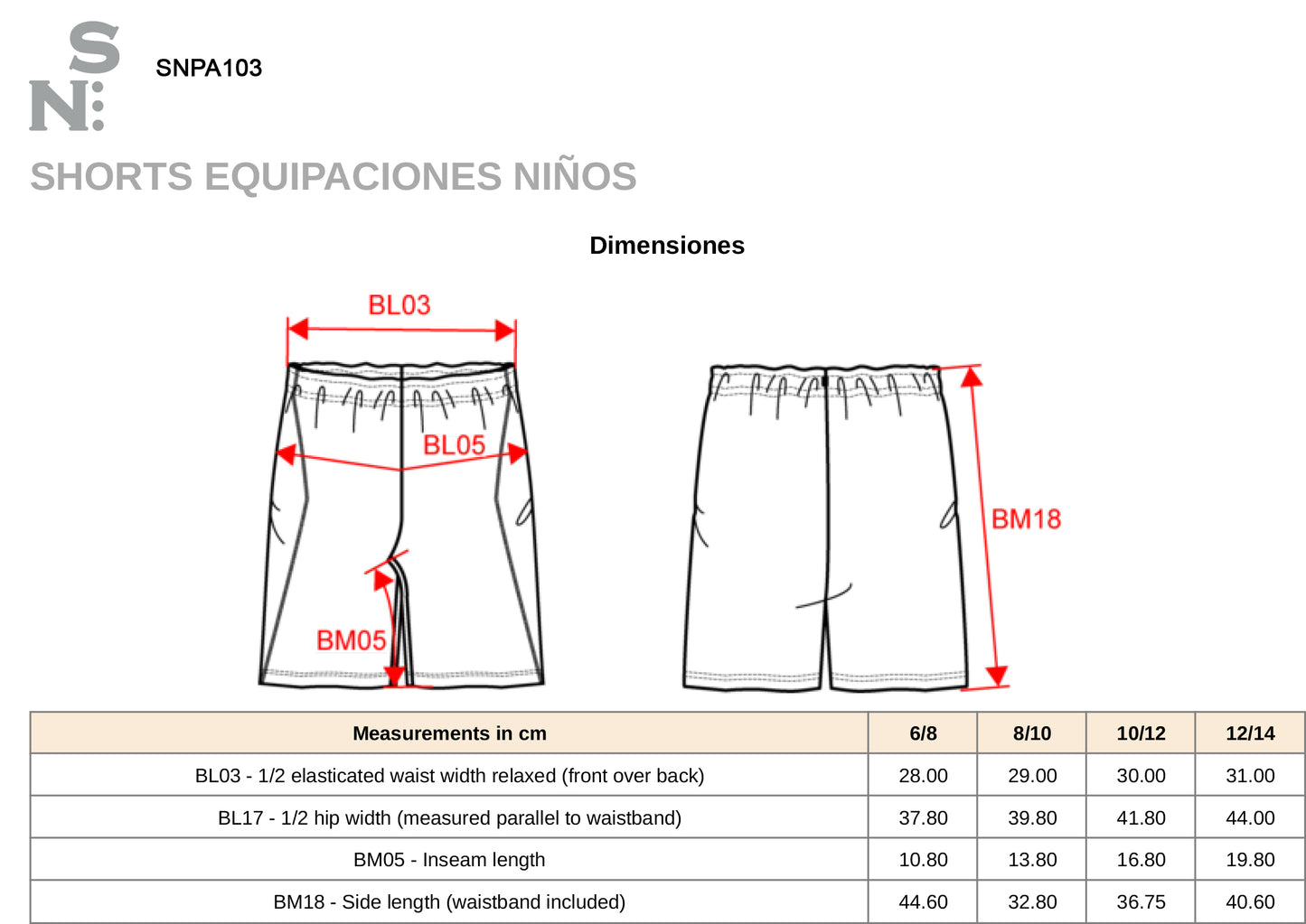 SNPA103-SHORT ENFANT