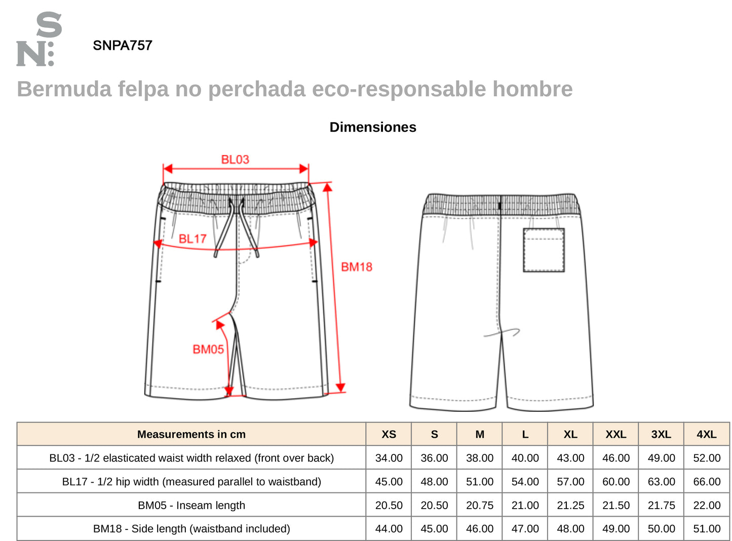 SNPA757 - BERMUDA FELPA ECO-RESPONSABLE.HOMBRE